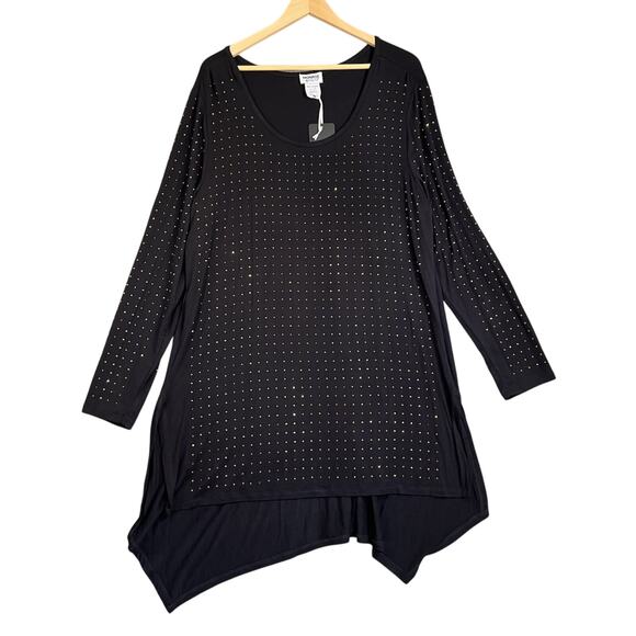 Monroe & Main Dress Women 1X Black Gold Studs Asymmetric Witchy Vampy Gothic NEW - Picture 1 of 10